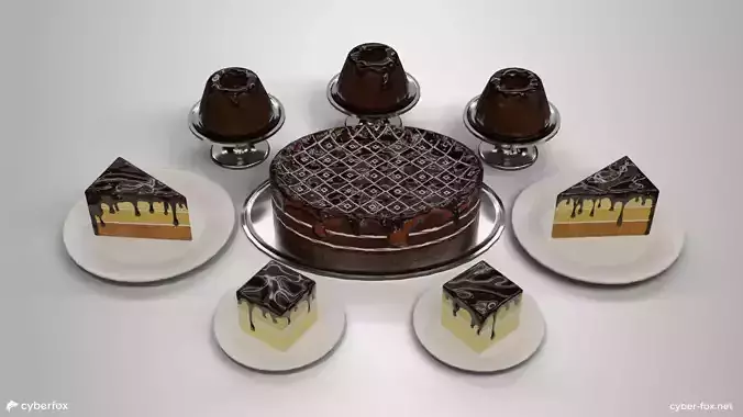 Chocolate Cakes Set Low-poly 3D model