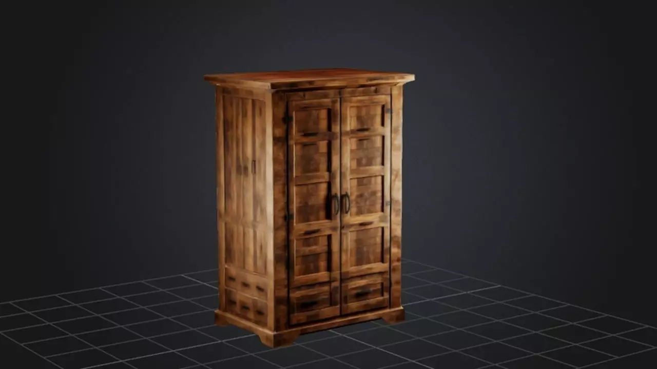 Wooden Wardrobe 3D Game Ready Model 3D model_0