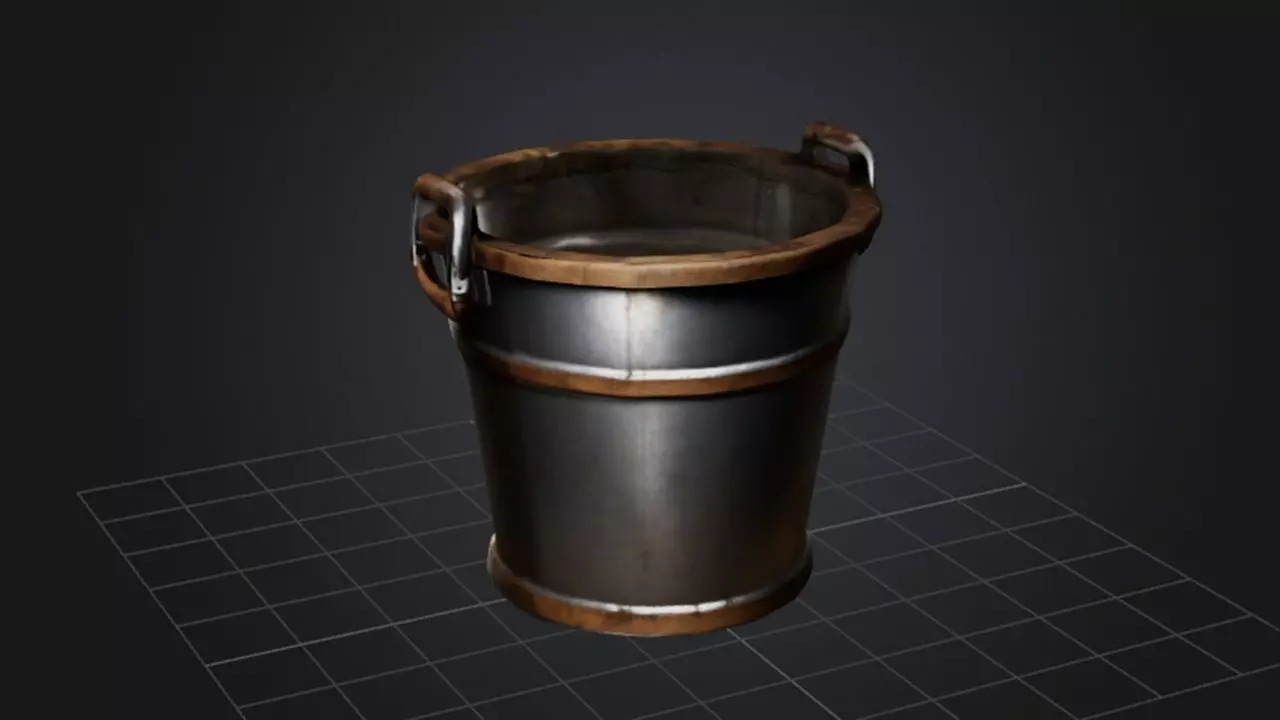 Rustic metal bucket 3D model_0