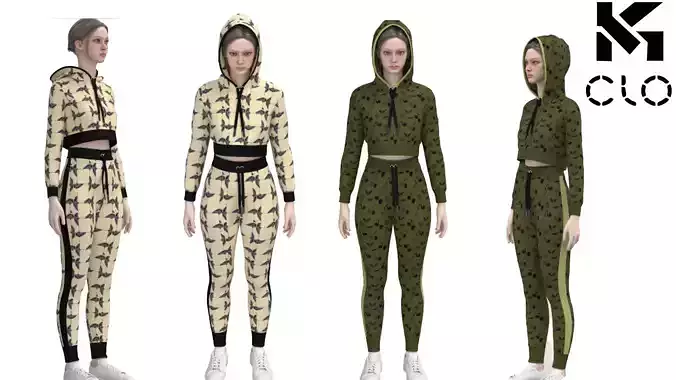 Track Suit with hoodie Two Color Variants Clo3D 