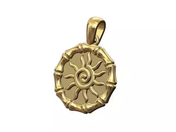 Sun scroll burst bamboo pattern pendant coin with bail