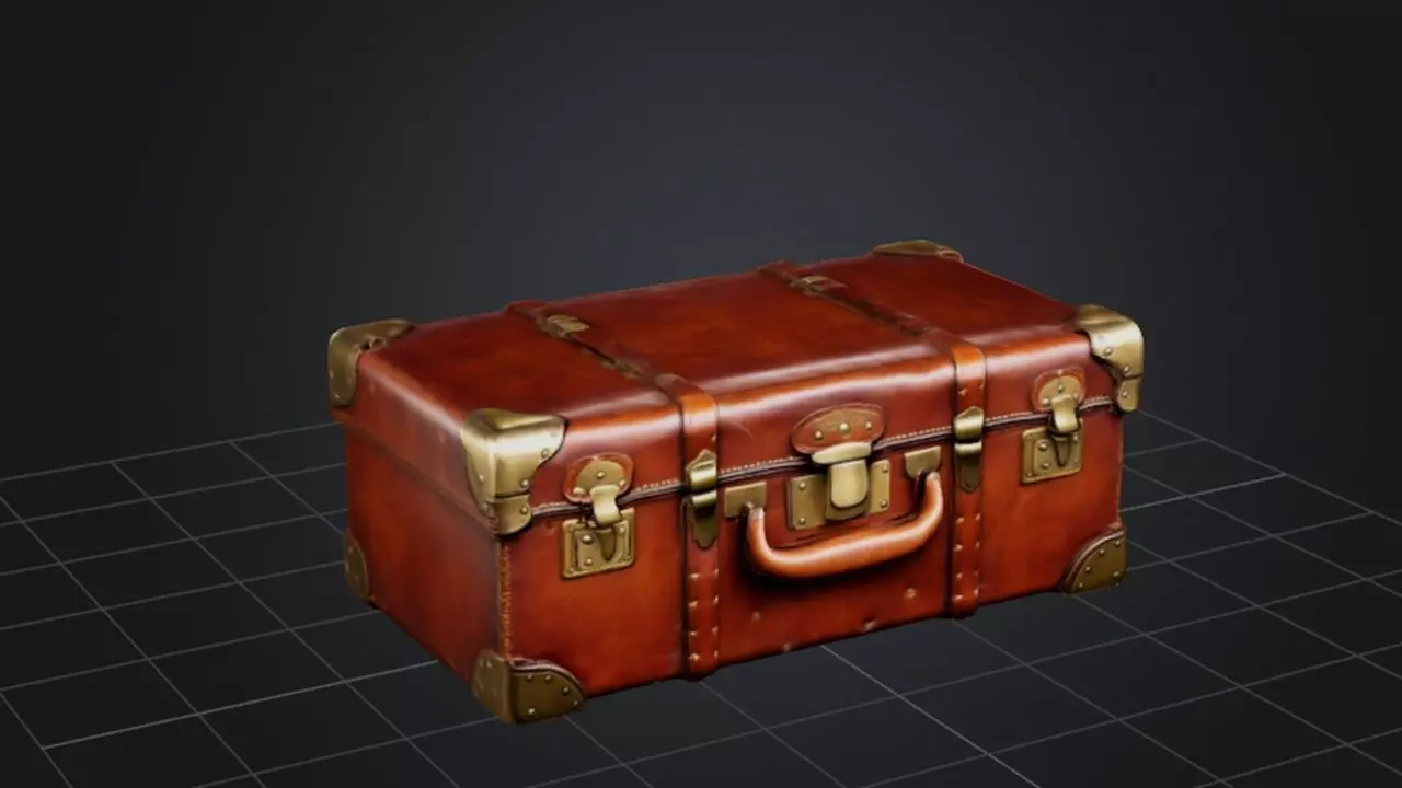 Old leather Suitcase 3D model_0
