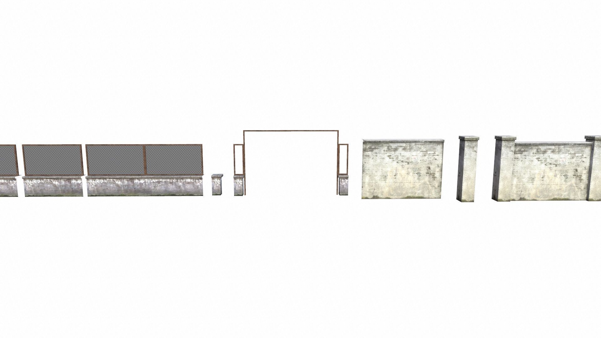 Concrete Fences Segment Low-poly 3D model_3