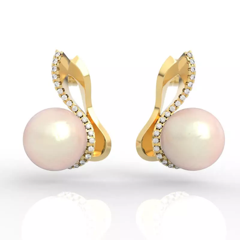 11mm pearl and diamond stud earrings 3D print model