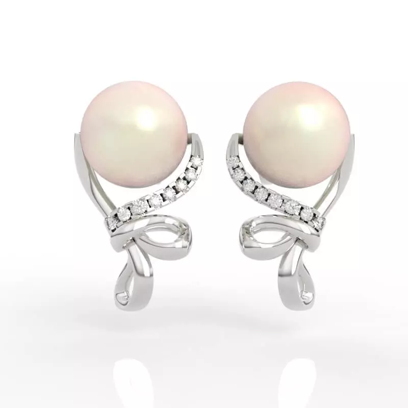 Effortless earrings with diamonds and pearls 3D print model