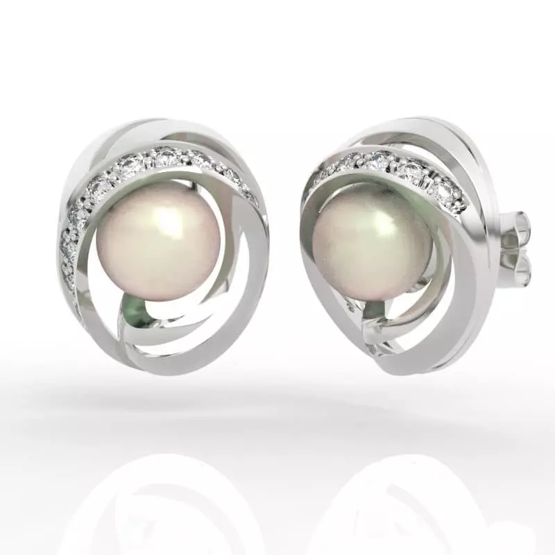 8mm pearl and diamond earrings 3D print model