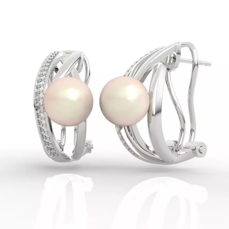 stud pearl earrings with diamond 3D print model