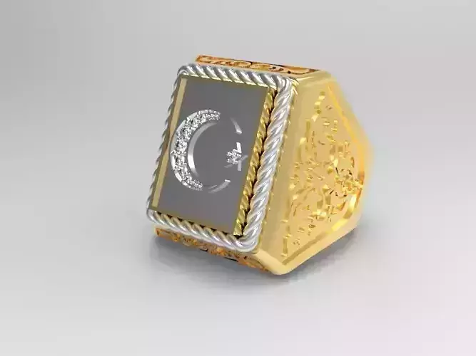 Muslim moon and star man ring