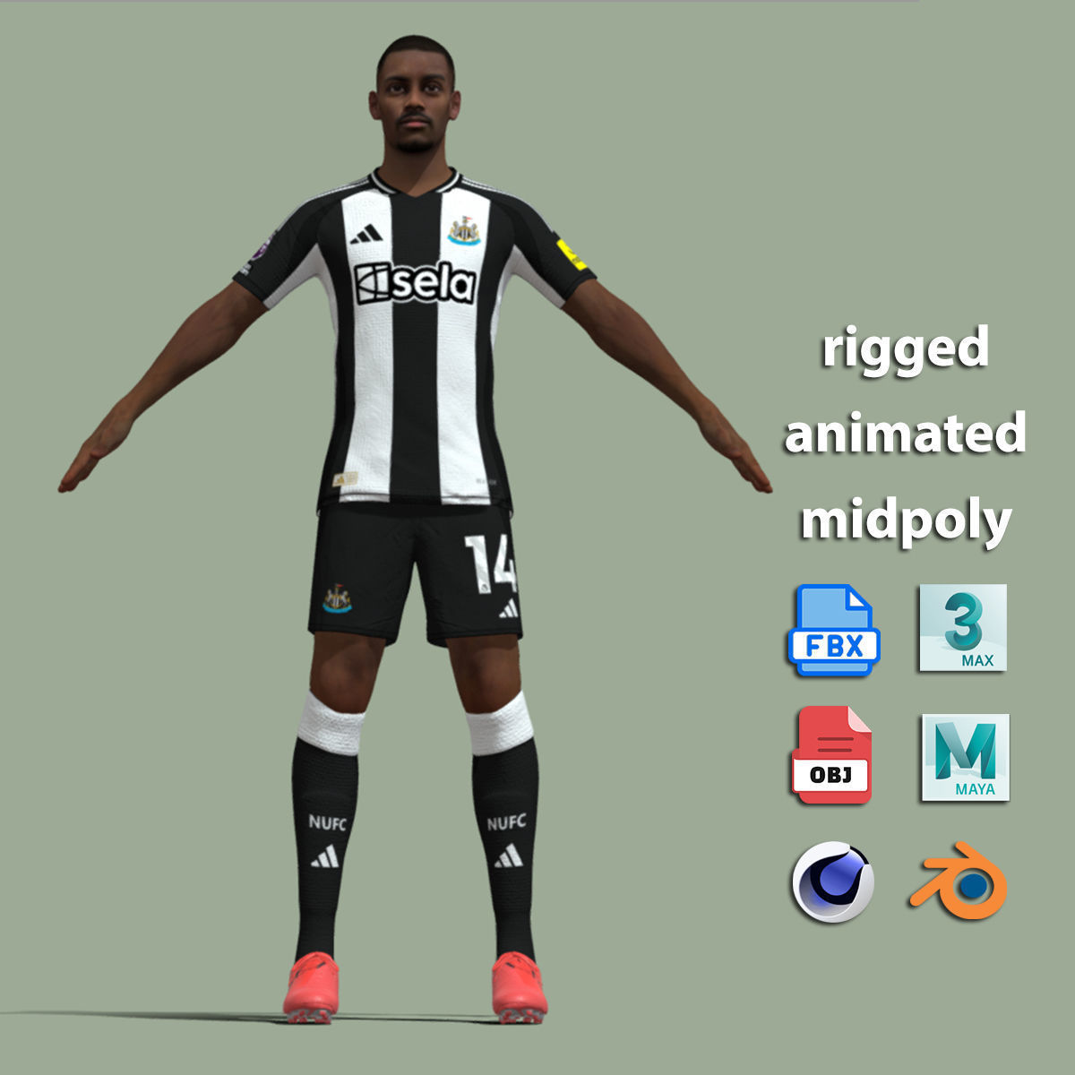 T-Pose Rigged Alexander Isak Newcastle 24-25 3D model_2