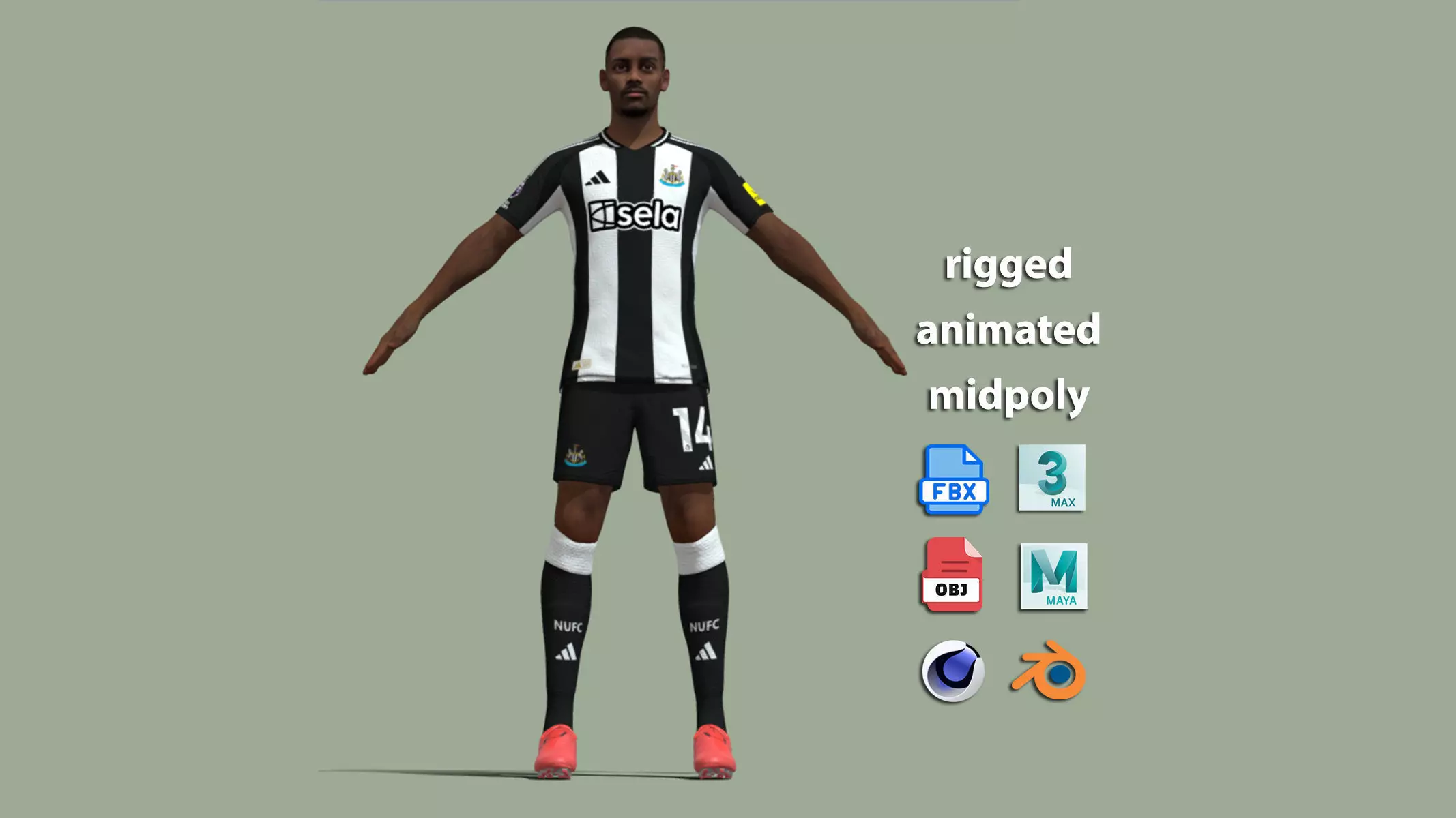T-Pose Rigged Alexander Isak Newcastle 24-25 3D model_0