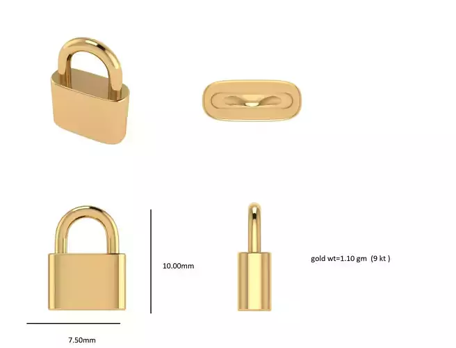  Simple Gold Lock  Pendant ready STL model for print