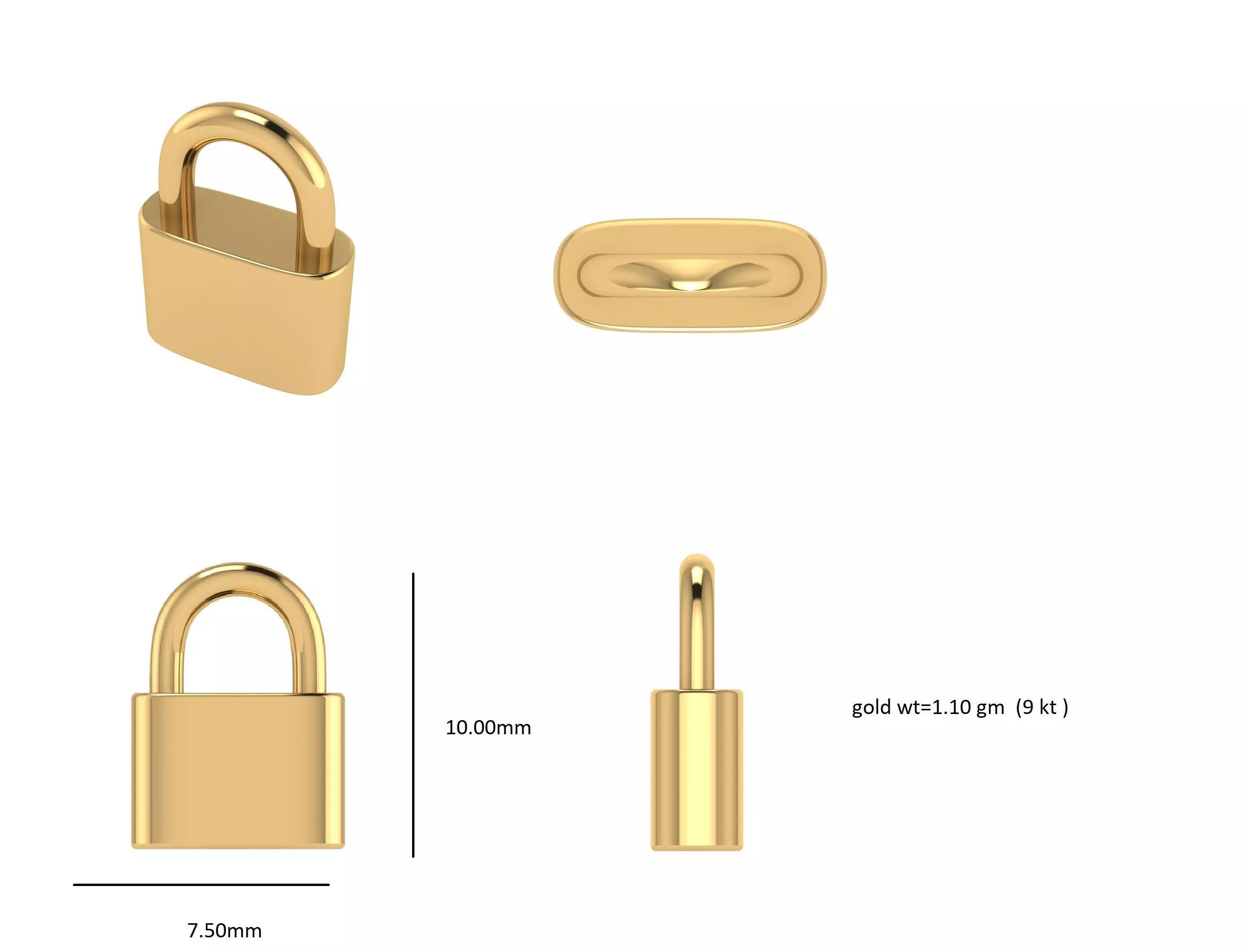  Simple Gold Lock  Pendant ready STL model for print 3D print model_0