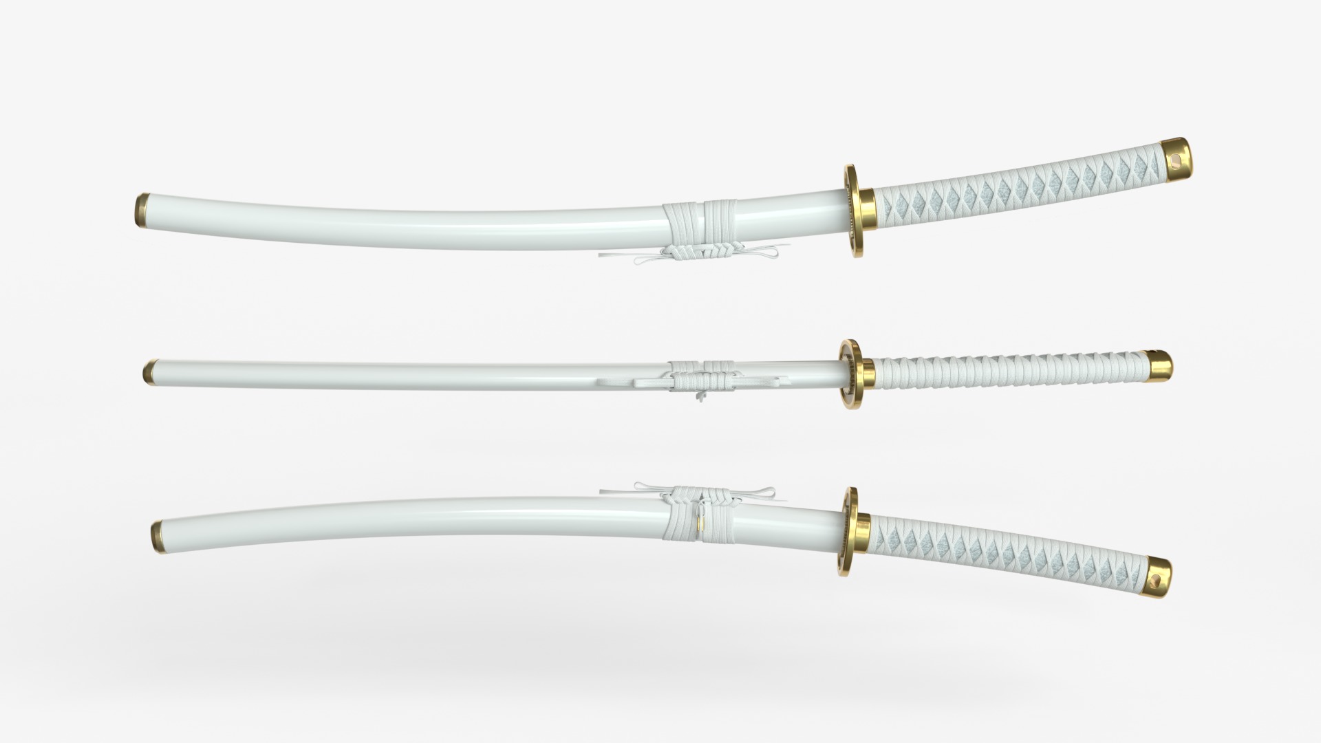 white Katana a Saya  a Sageo  and Stand  3D model_2