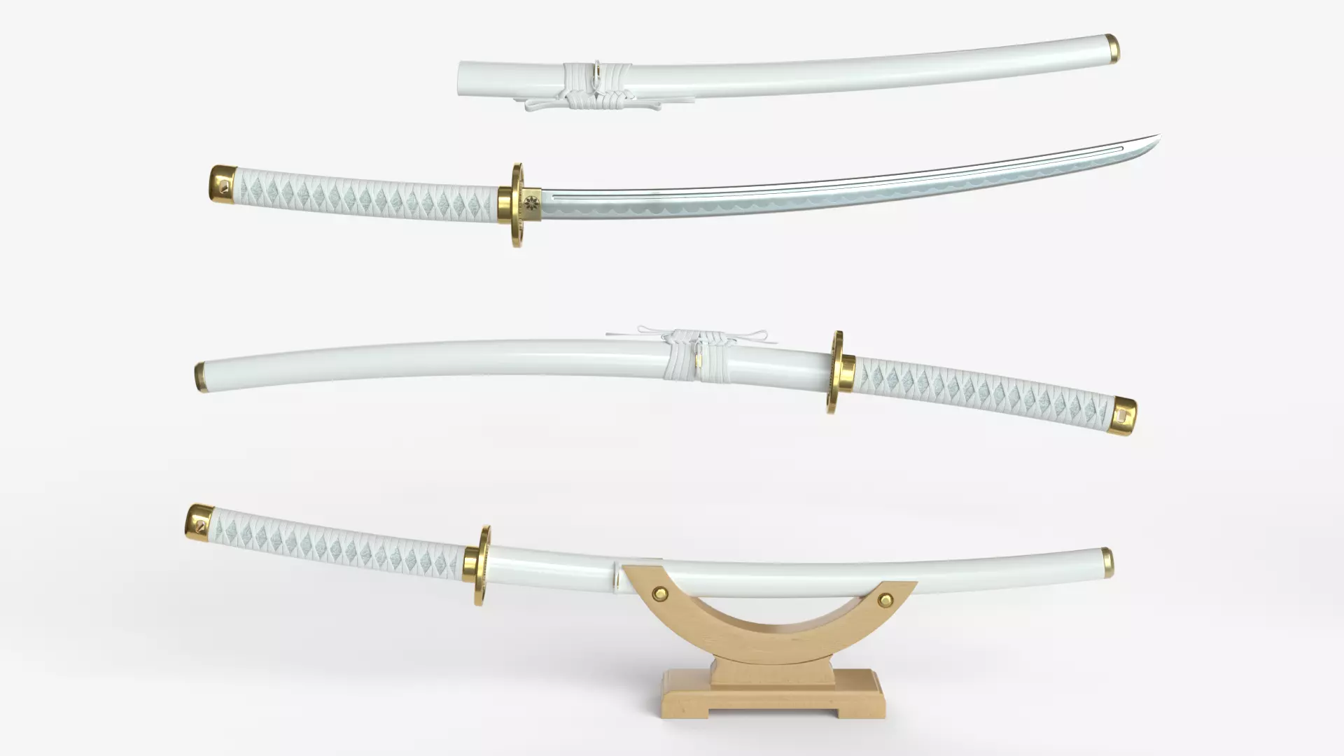 white Katana a Saya  a Sageo  and Stand  3D model_0