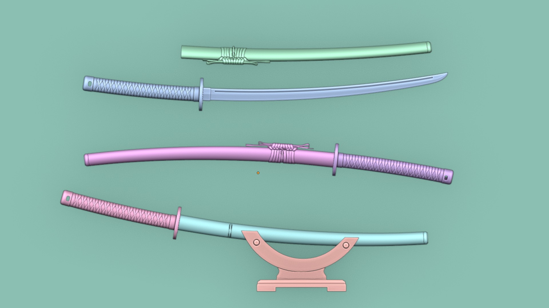 white Katana a Saya  a Sageo  and Stand  3D model_11