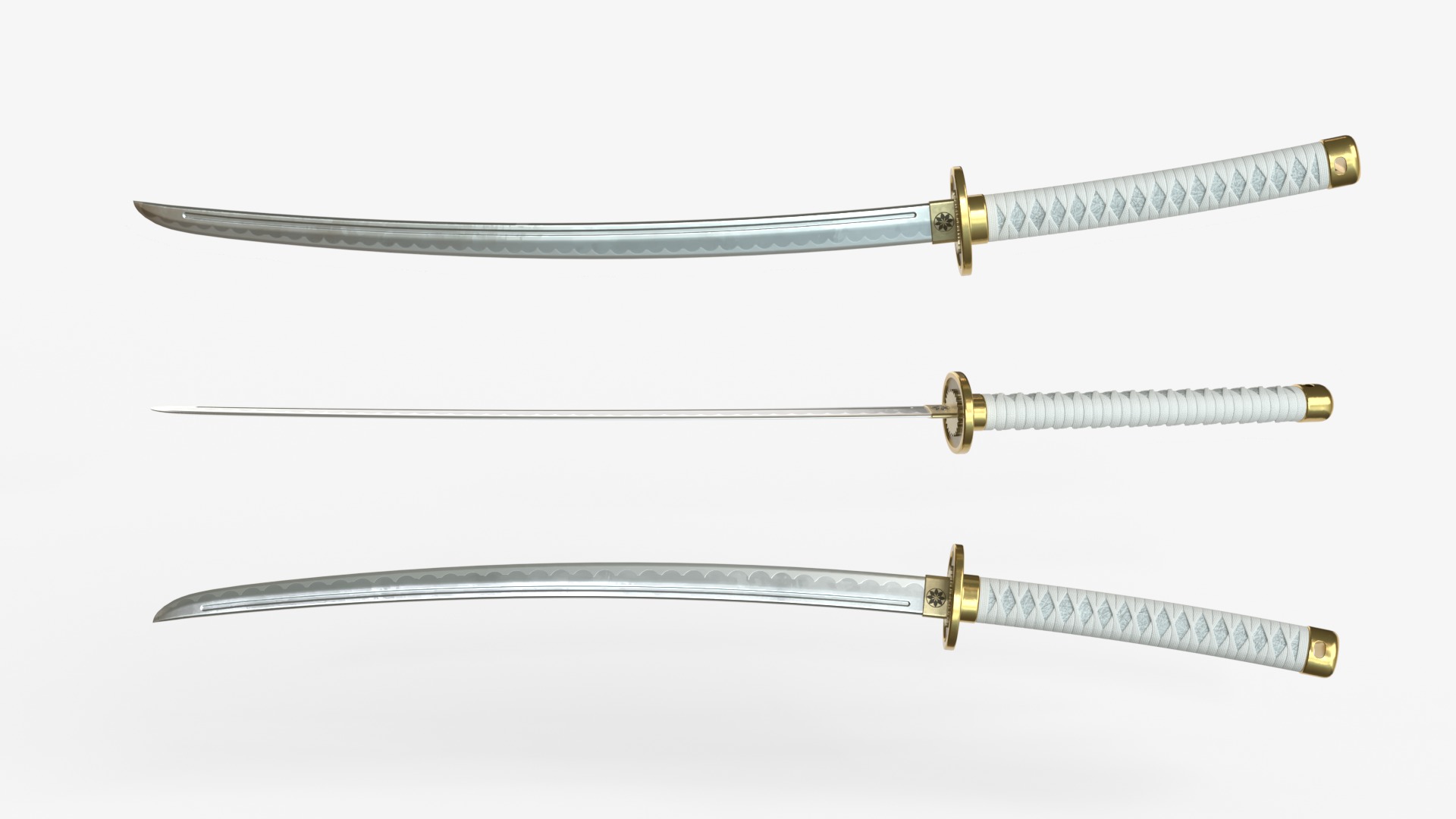 white Katana a Saya  a Sageo  and Stand  3D model_3
