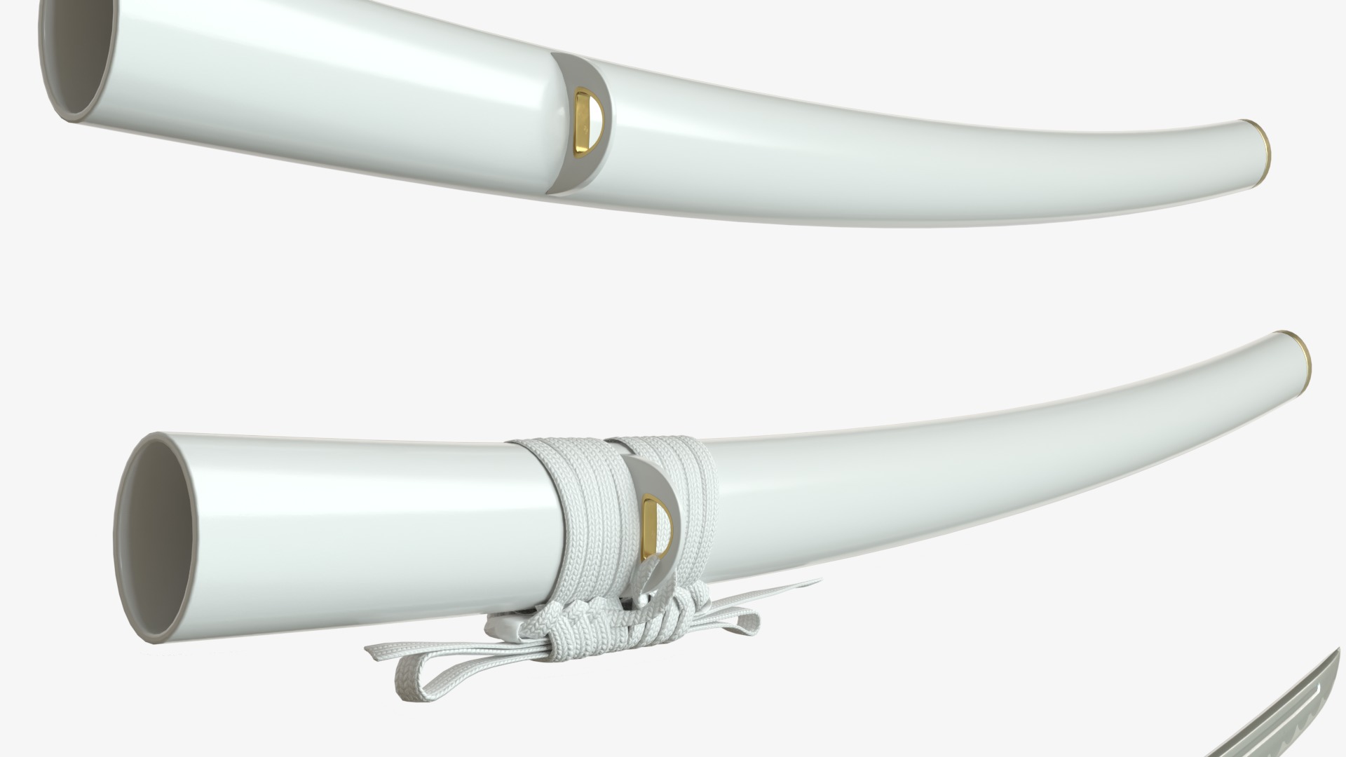 white Katana a Saya  a Sageo  and Stand  3D model_10
