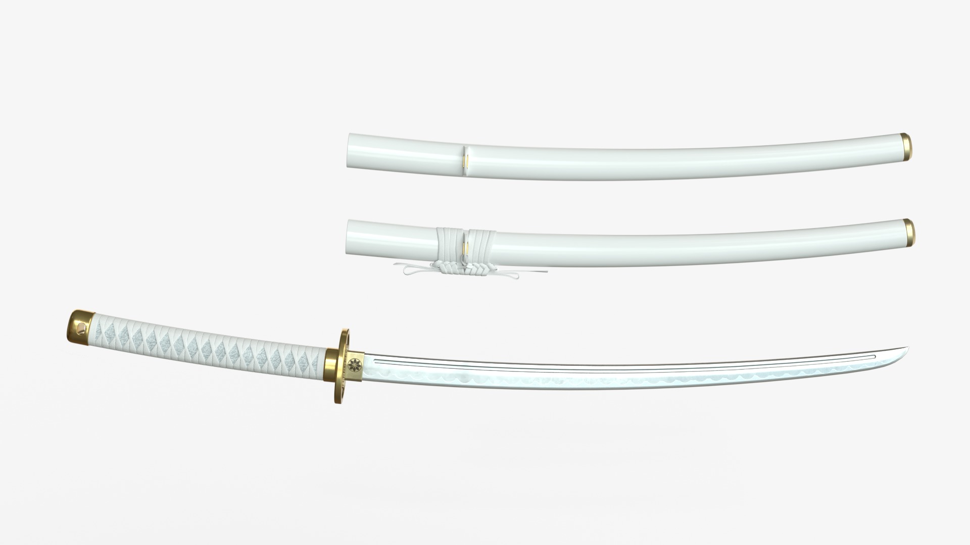 white Katana a Saya  a Sageo  and Stand  3D model_4