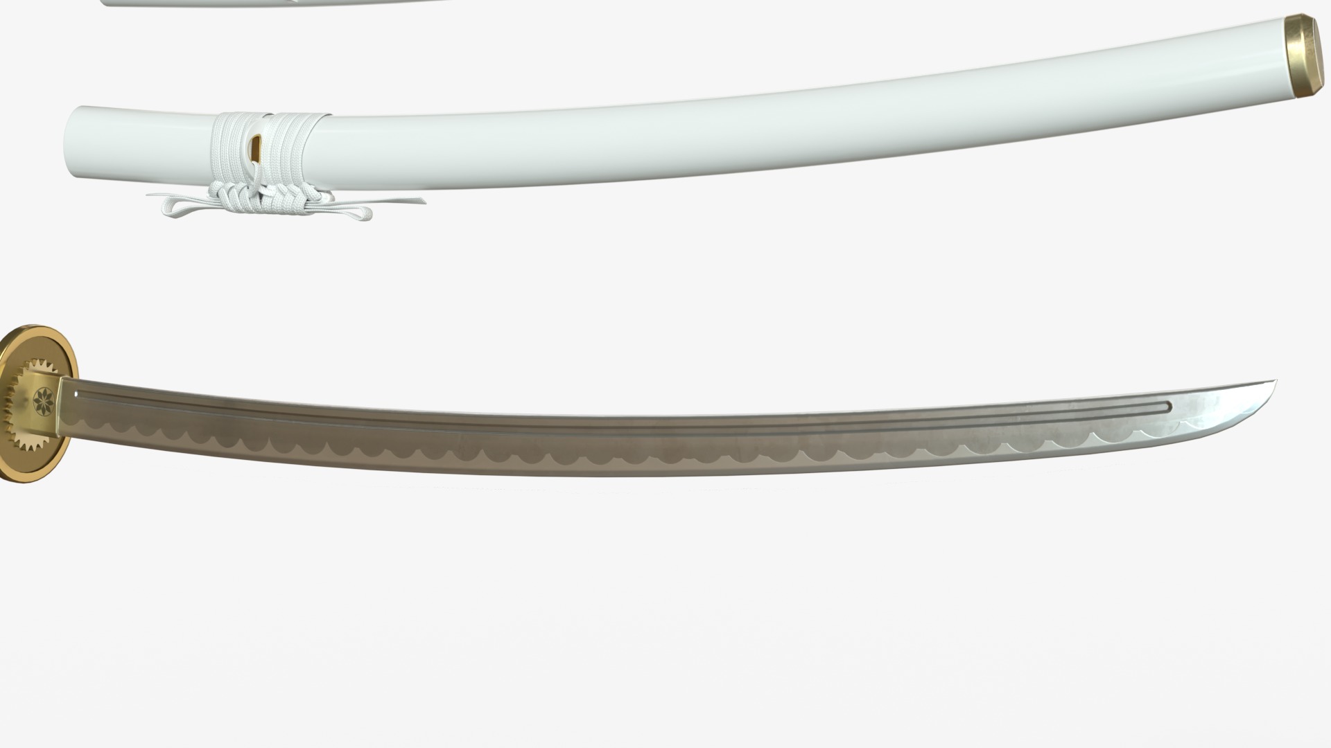 white Katana a Saya  a Sageo  and Stand  3D model_9