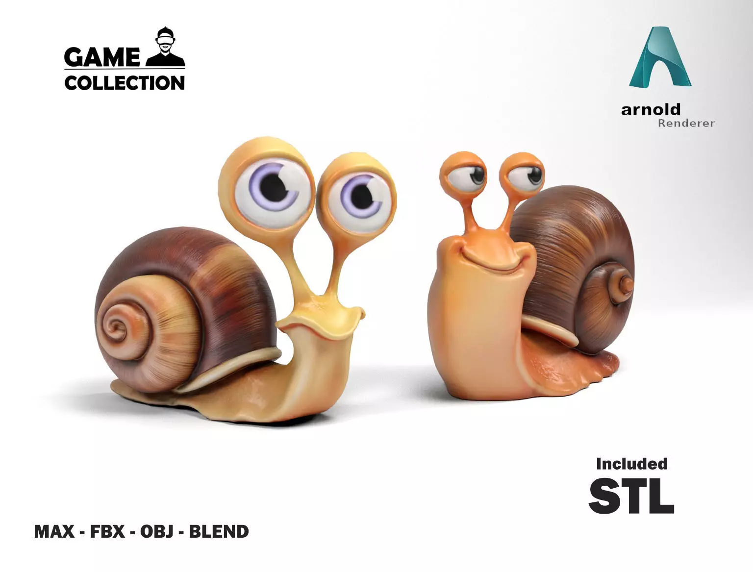 Funny snails Low-poly 3D model_0