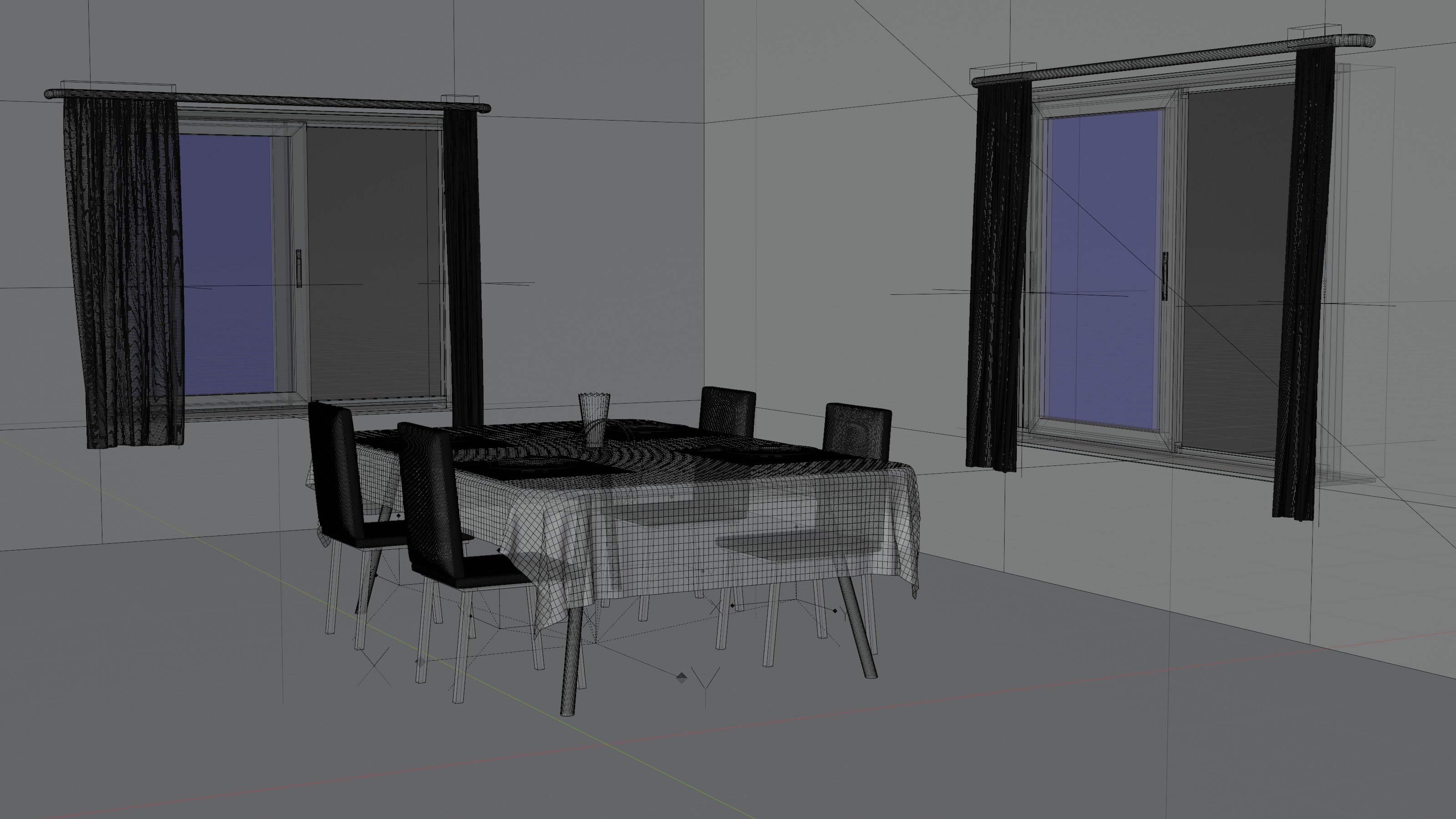 Dinning Table Set Low-poly 3D model_8