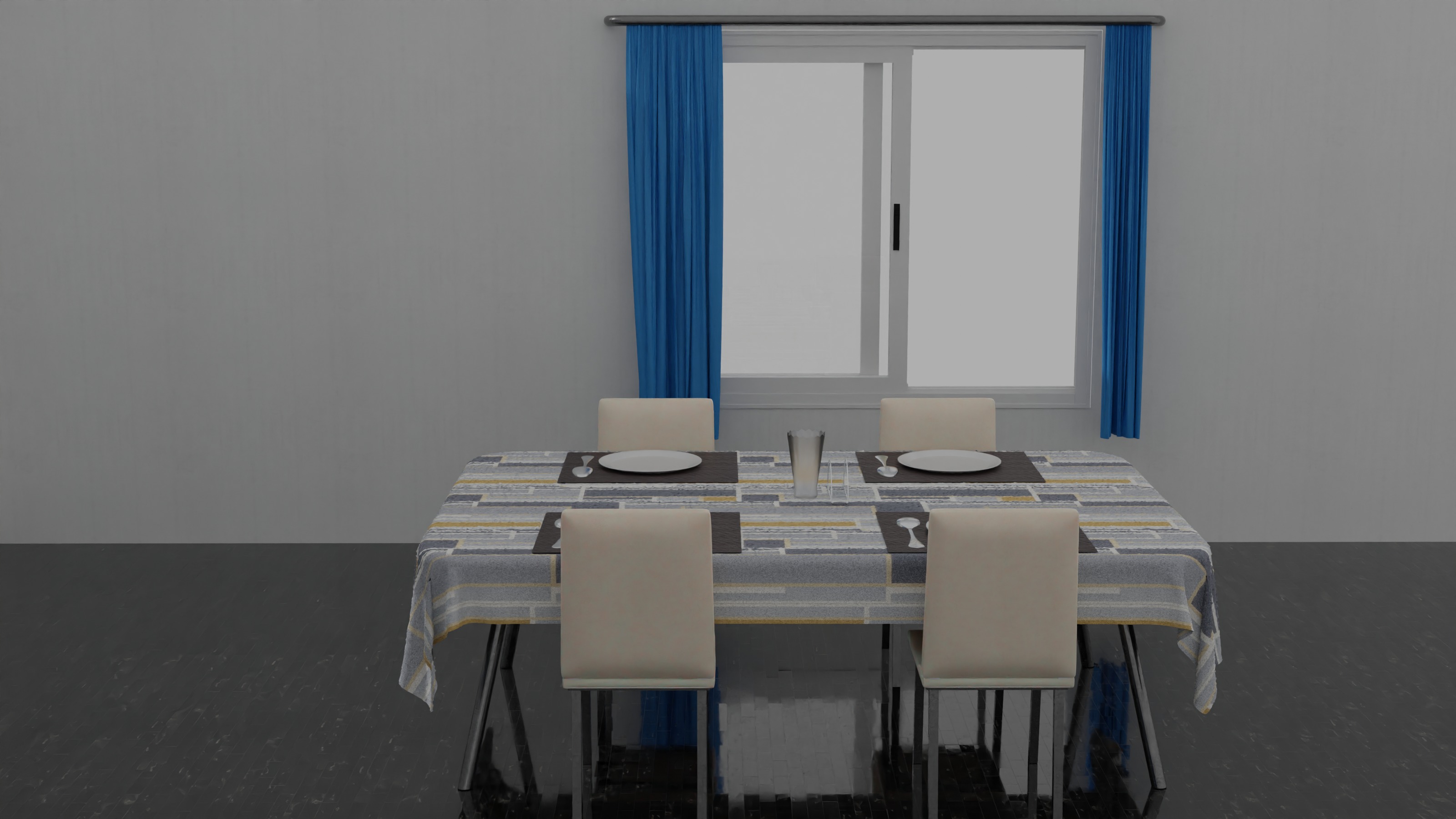 Dinning Table Set Low-poly 3D model_1