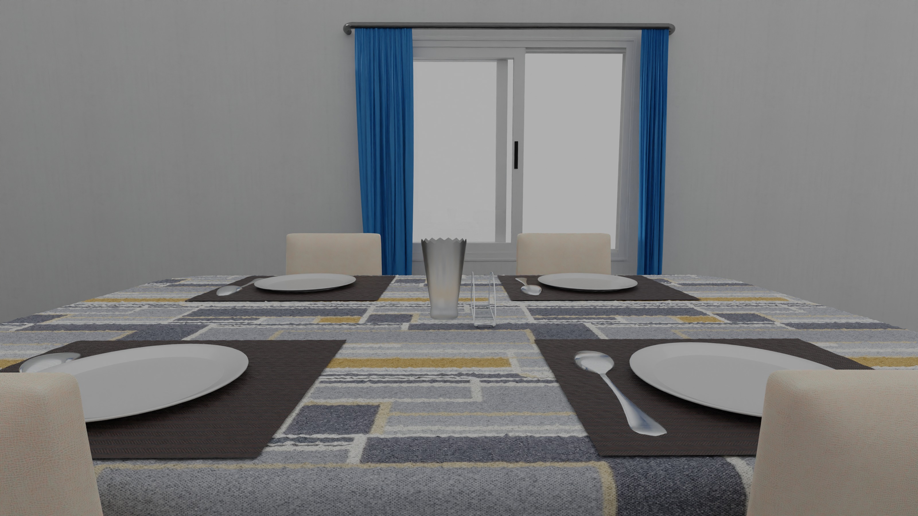 Dinning Table Set Low-poly 3D model_2