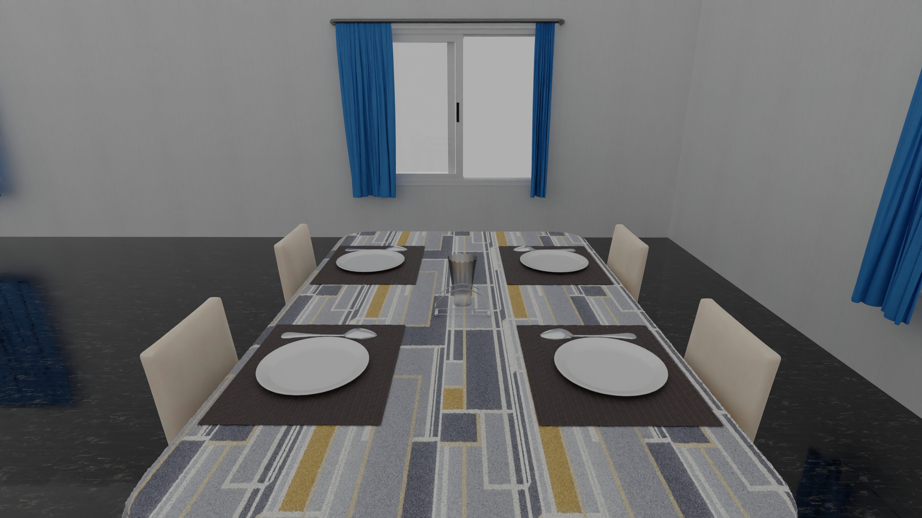 Dinning Table Set Low-poly 3D model_3