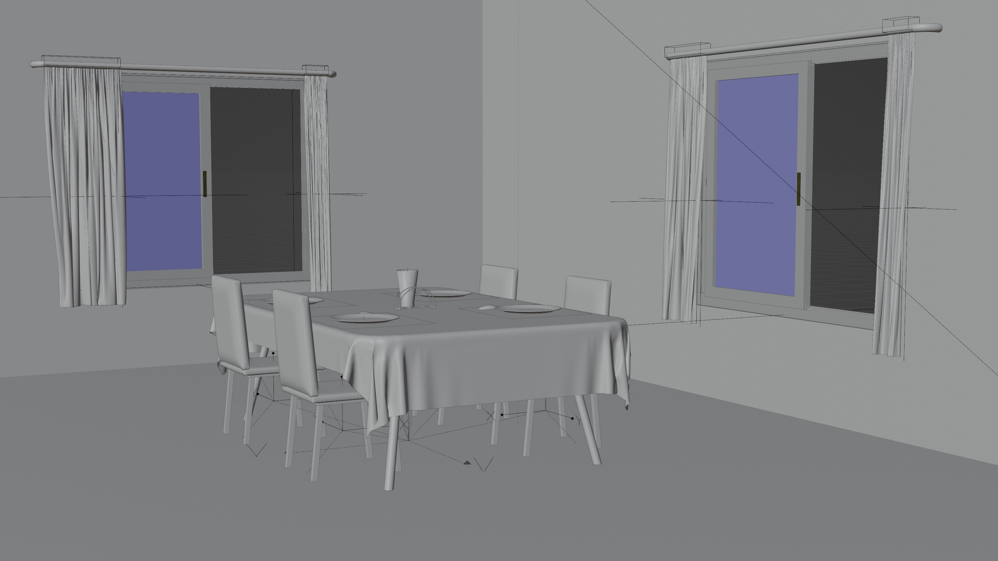 Dinning Table Set Low-poly 3D model_9