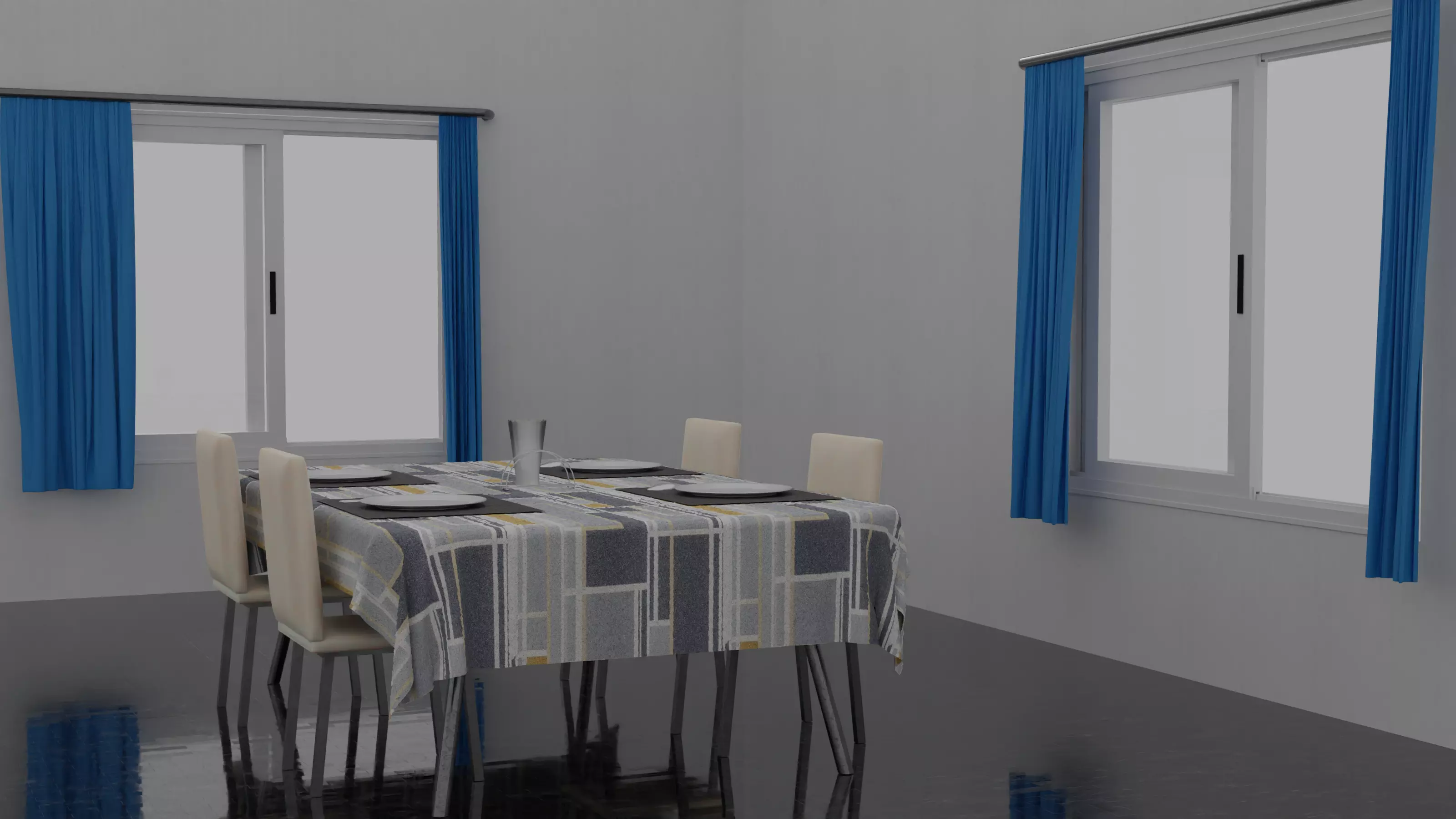 Dinning Table Set Low-poly 3D model_0