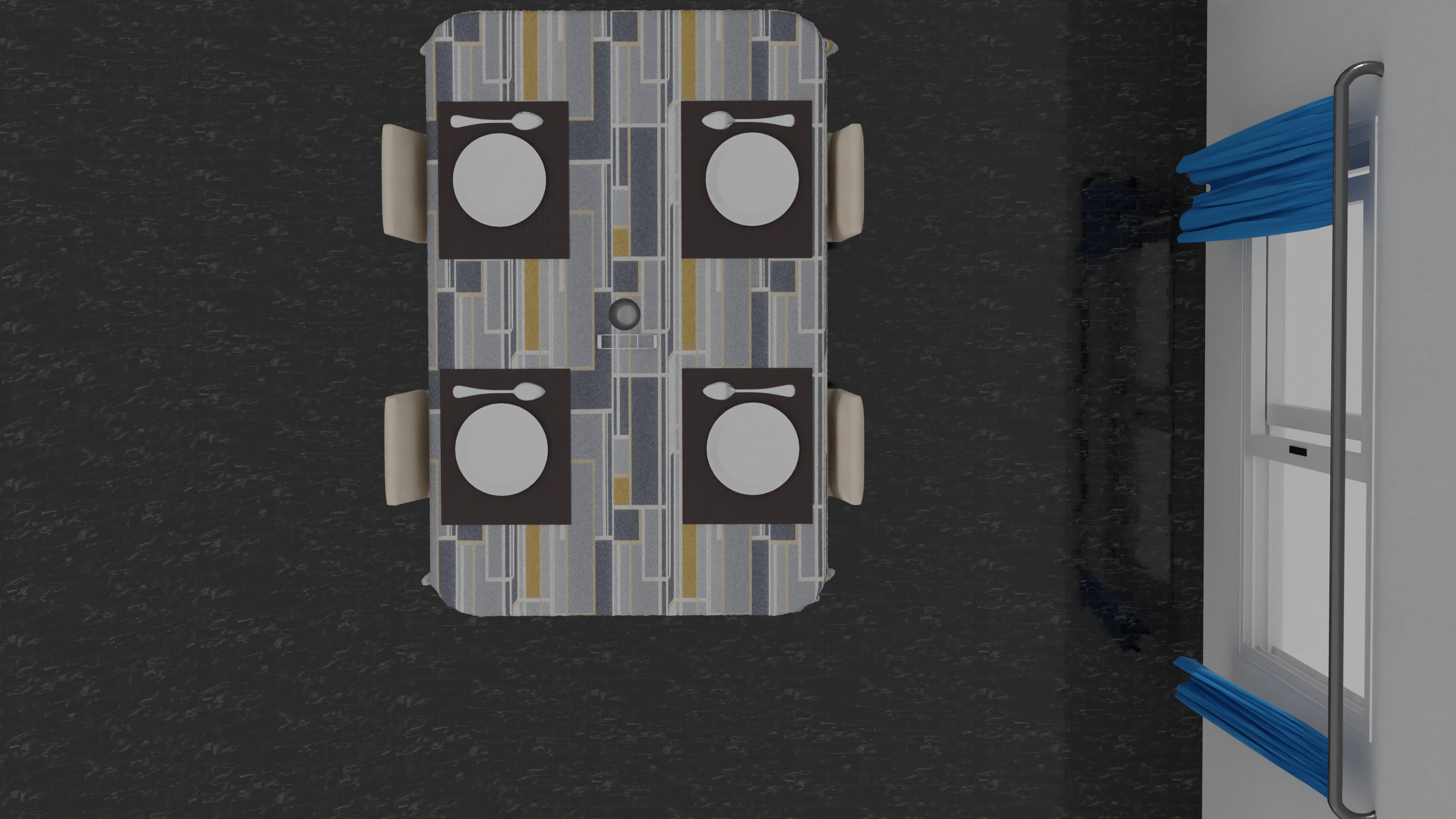 Dinning Table Set Low-poly 3D model_7