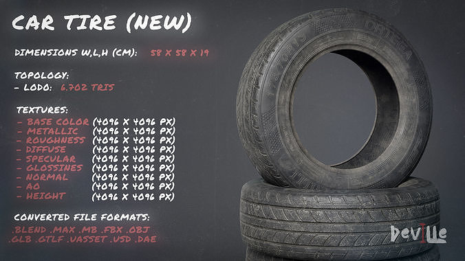 Car Wheel Rim Tire Pack -Clean New and Worn Dirty Old Game Ready Low-poly 3D model 3