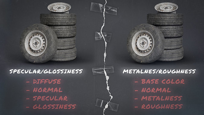 Car Wheel Rim Tire Pack -Clean New and Worn Dirty Old Game Ready Low-poly 3D model 7