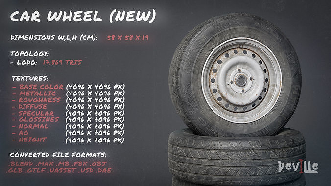 Car Wheel Rim Tire Pack -Clean New and Worn Dirty Old Game Ready Low-poly 3D model 2