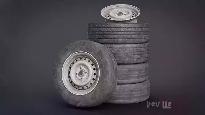 Car Wheel Rim Tire Pack -Clean New and Worn Dirty Old Game Ready Low-poly 3D model