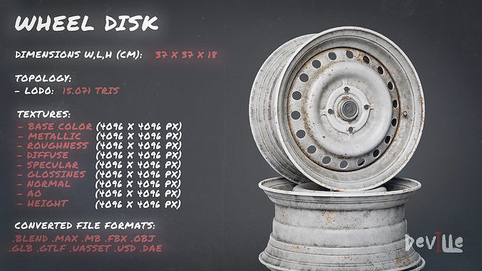 Car Wheel Rim Tire Pack -Clean New and Worn Dirty Old Game Ready Low-poly 3D model 4