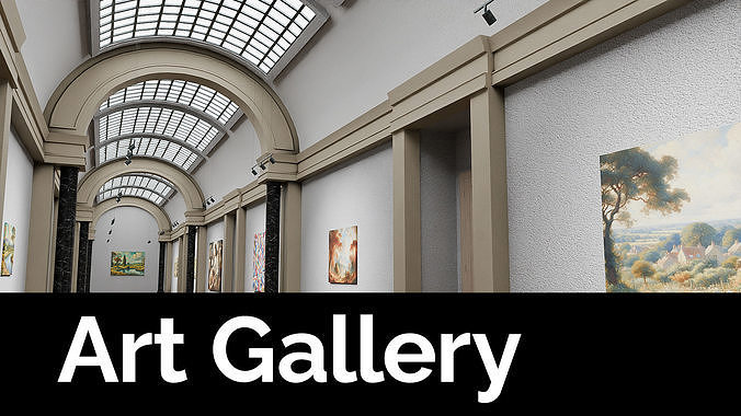 Art Gallery Interior 40 Painting Placeholders Modern Traditional 3D model