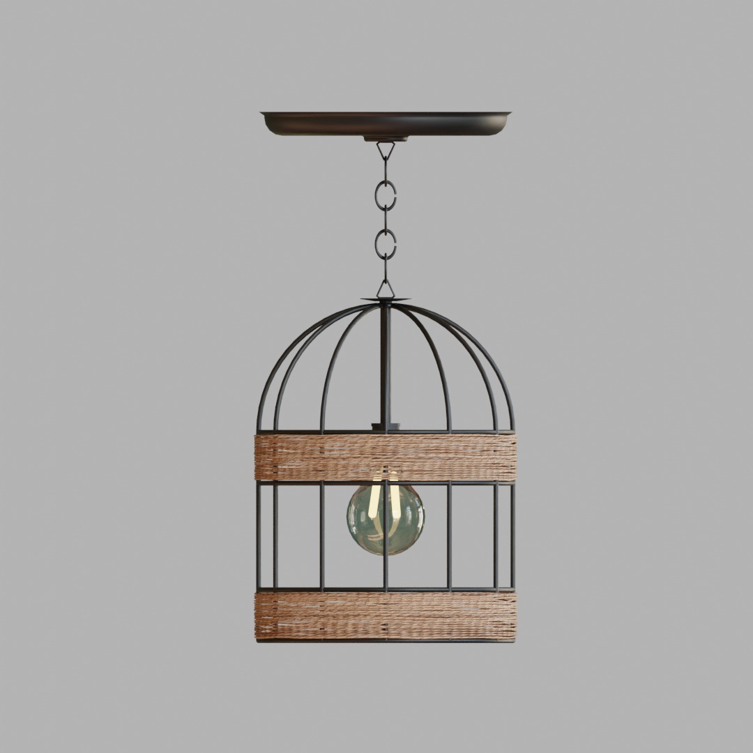 JUTE LAMP NATURE LAMP STEEL AND ROPE RUSTIC 3D model_2