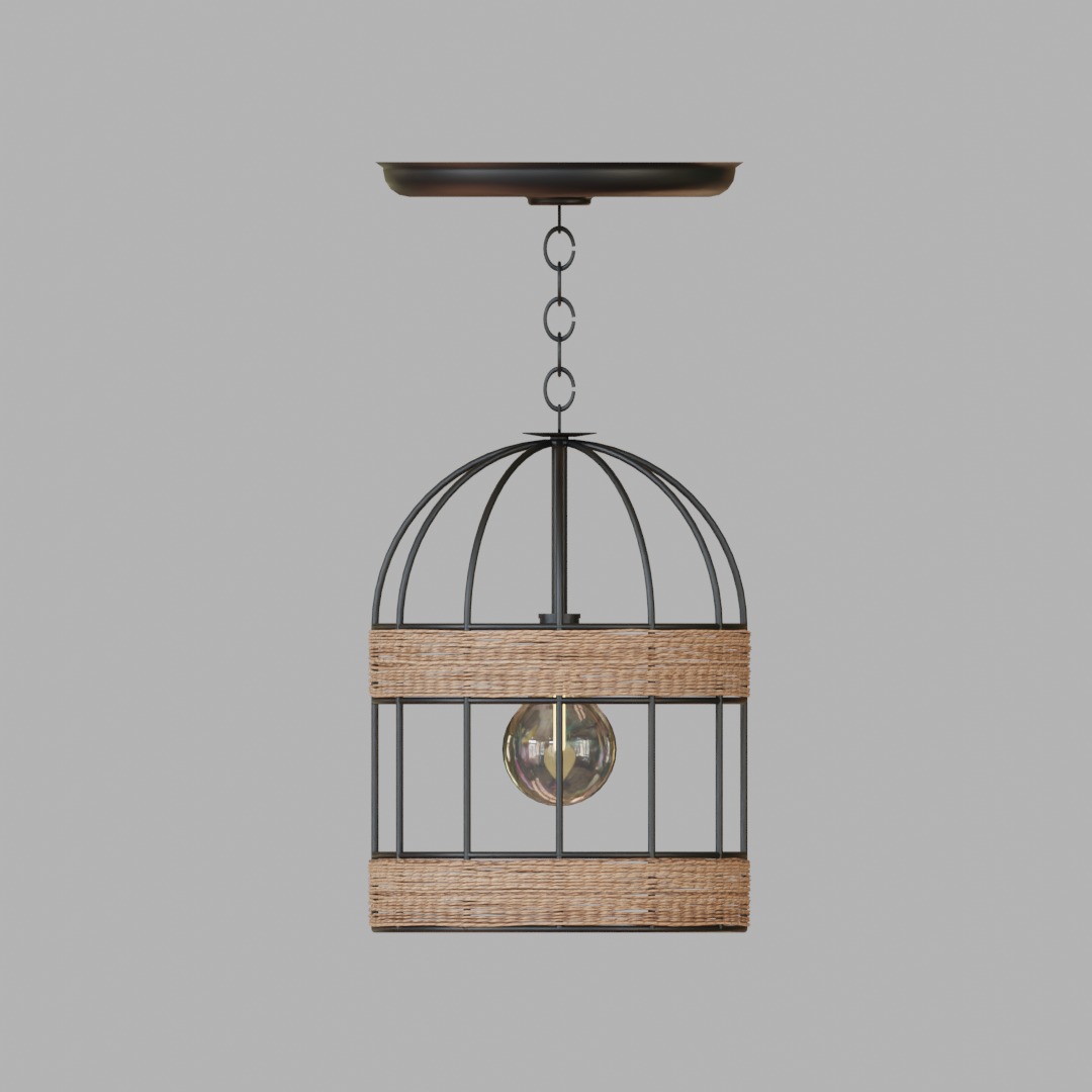 JUTE LAMP NATURE LAMP STEEL AND ROPE RUSTIC 3D model_4