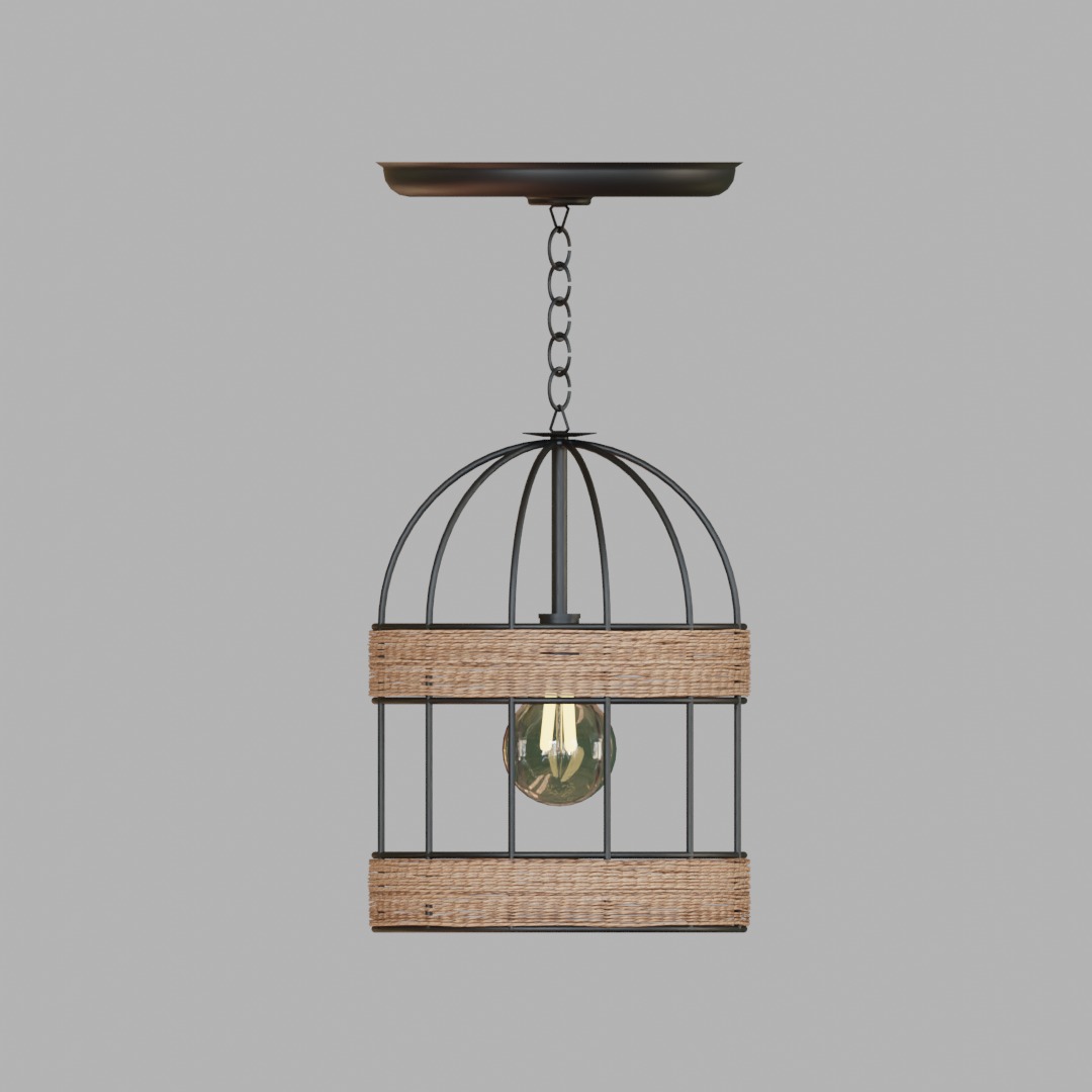 JUTE LAMP NATURE LAMP STEEL AND ROPE RUSTIC 3D model_3