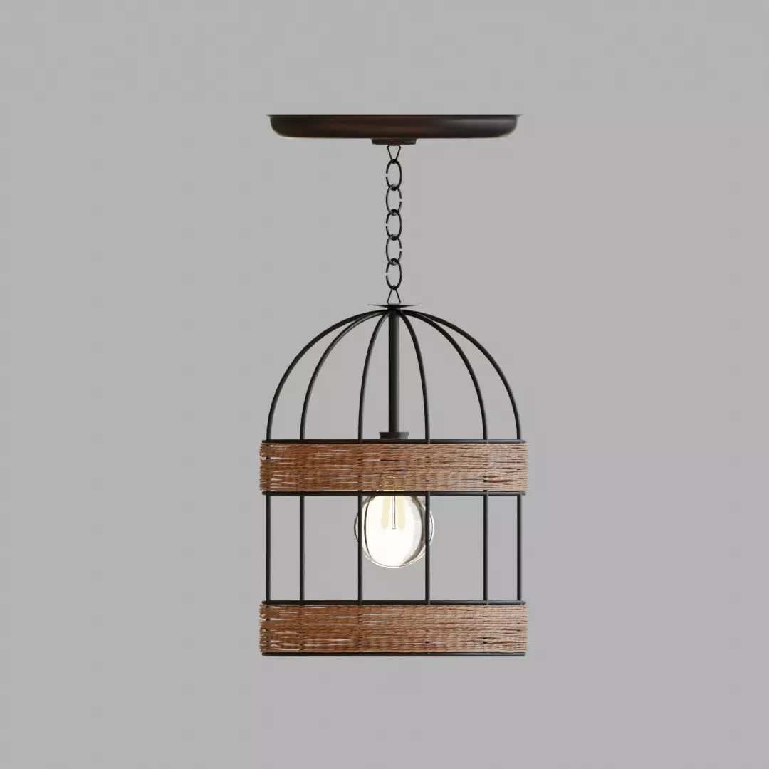 JUTE LAMP NATURE LAMP STEEL AND ROPE RUSTIC 3D model_0