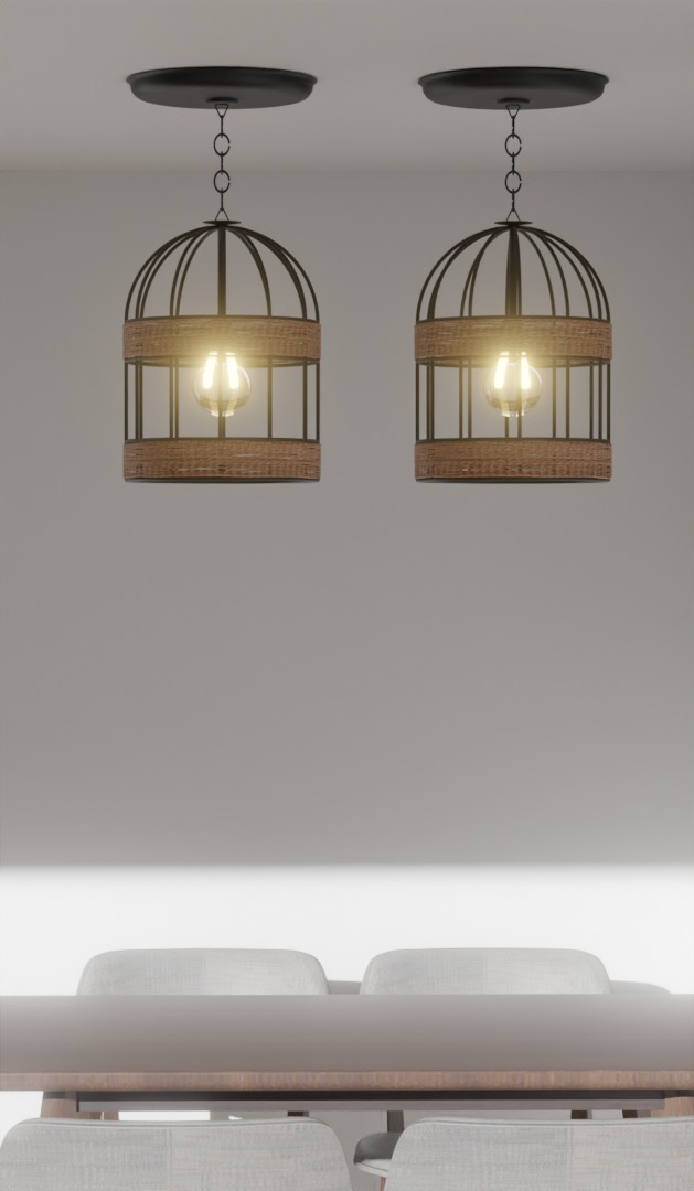 JUTE LAMP NATURE LAMP STEEL AND ROPE RUSTIC 3D model_1