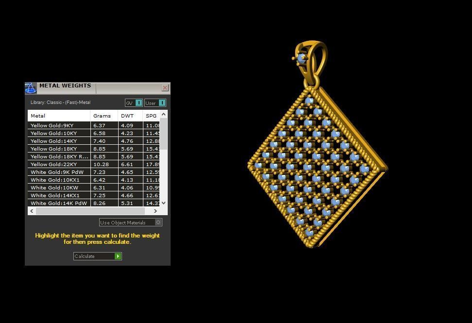 Square Mesh Pattern Diamond Pendant 3D print model_5