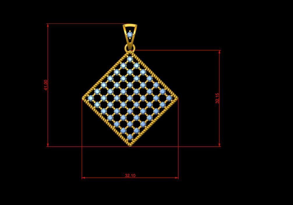 Square Mesh Pattern Diamond Pendant 3D print model_8
