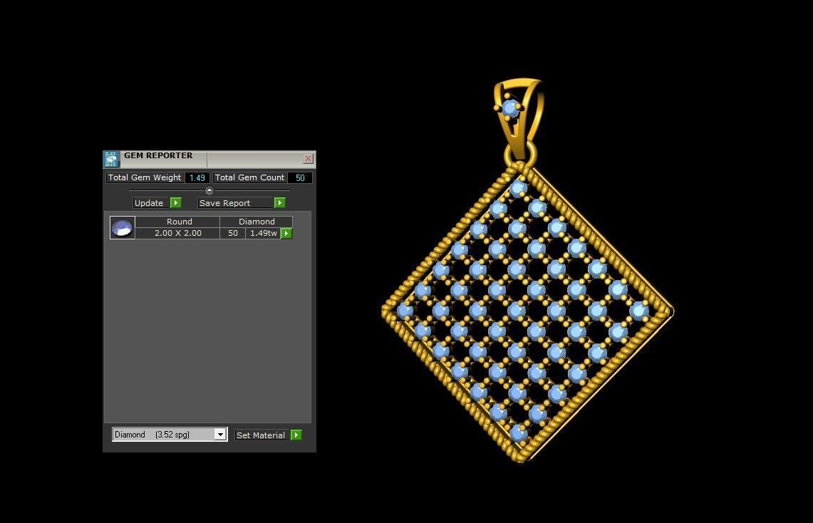 Square Mesh Pattern Diamond Pendant 3D print model_7