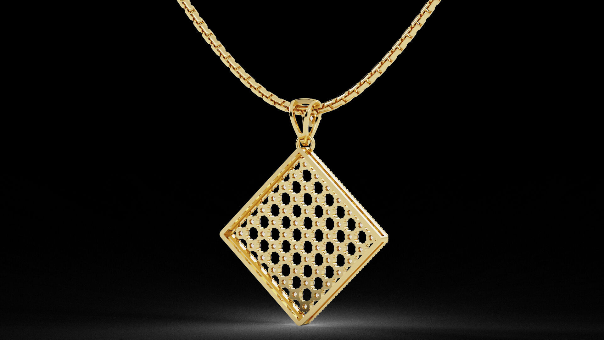 Square Mesh Pattern Diamond Pendant 3D print model_3