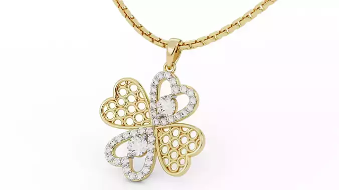 Radiant Clover Heart Pendant with Mesh Pattern