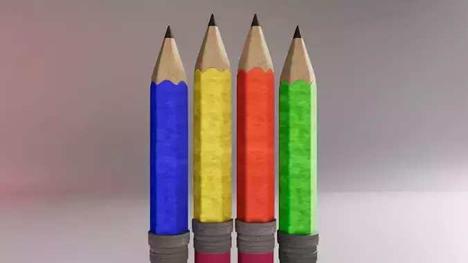 Graphite Pencils set with 4 Colors Low poly and High Poly