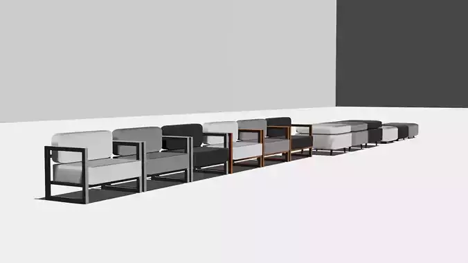 Set of 4 Fabric Armchairs  High-Quality 3D Models