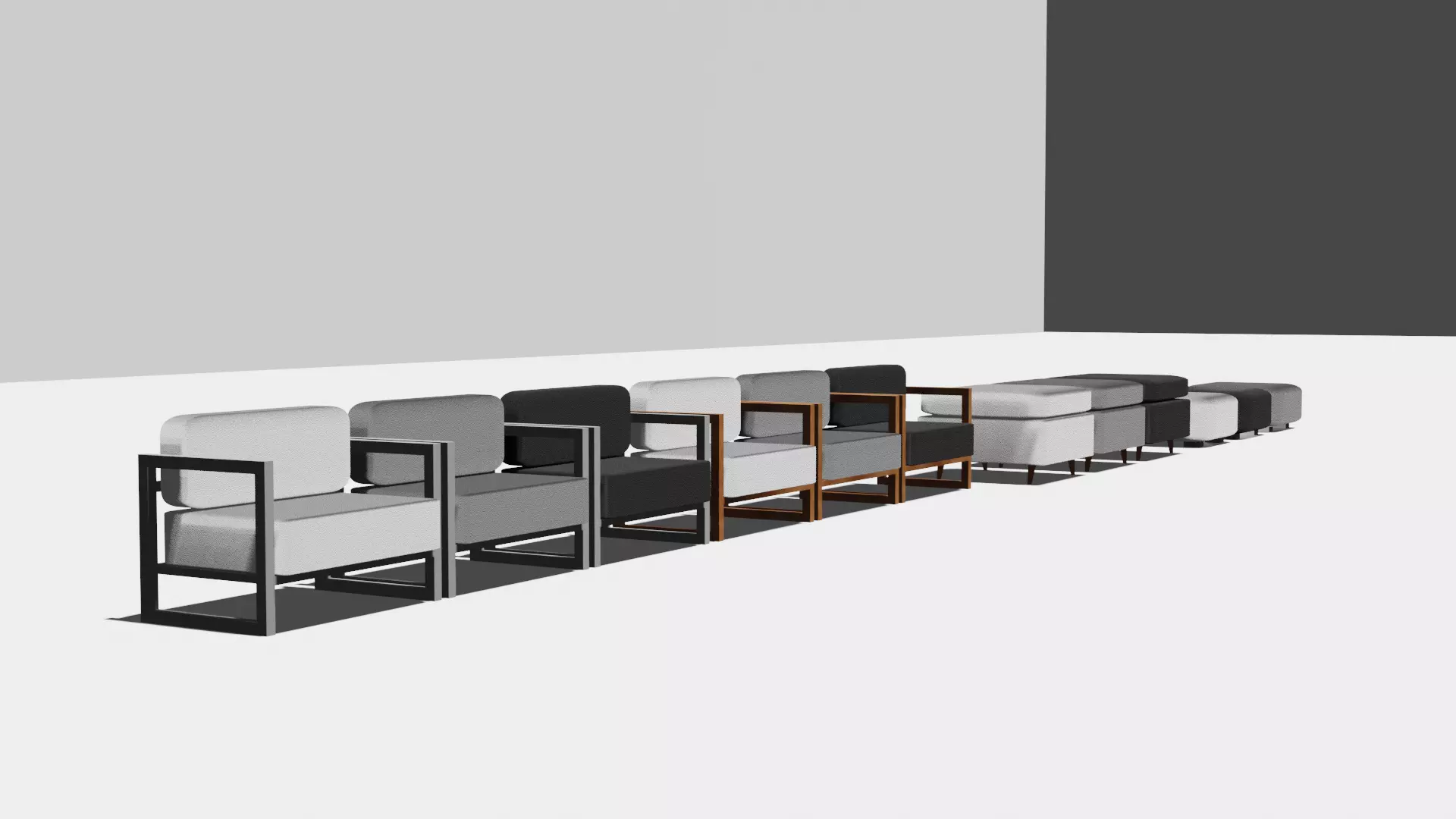 Set of 4 Fabric Armchairs High-Quality 3D Models 3D model_0